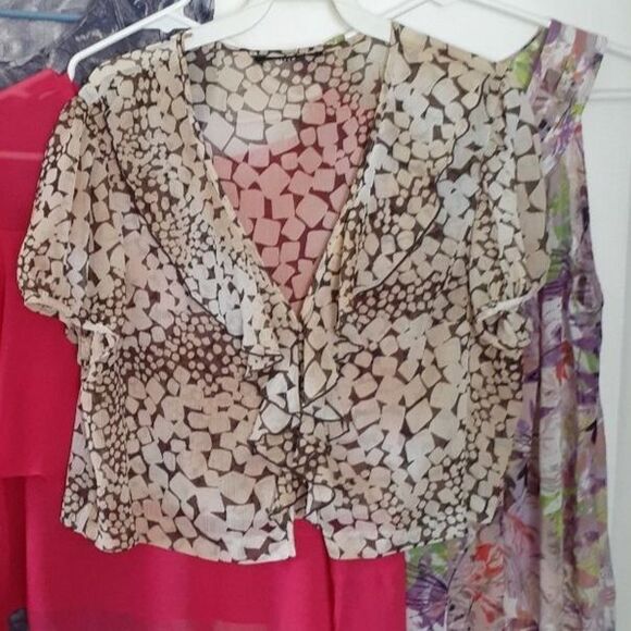 brown crop top blouse shirt sheer whimsigoth soft girl  tags missing fits m to l - Picture 2 of 5